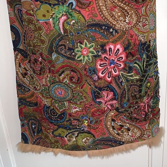 NWT Dolce Apperal beaded‎ paisley fur hem skirt - Picture 3 of 12
